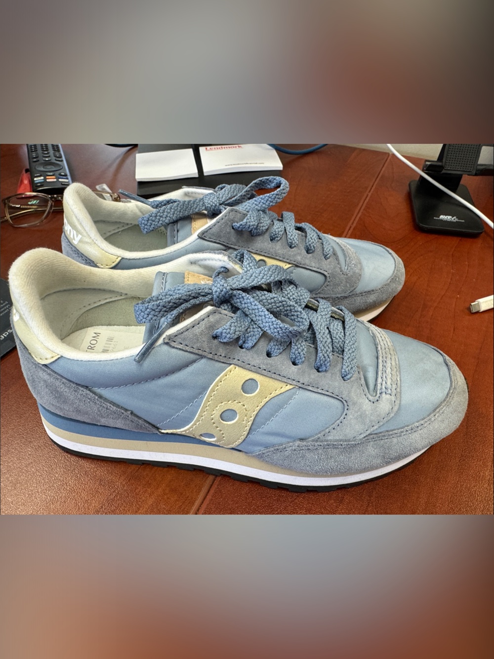 Saucony Women's Light Blue and Cream Retro Running Sneakers